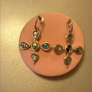 Elegant Gold and Multicolor Teardrop Cross Earrings